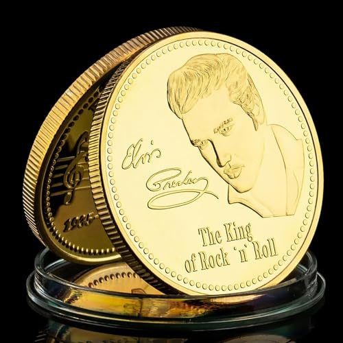 QYZXTH Cantante de los Estados Unidos 1935-1977 El Rey del Rock N Roll Arte Chapado en Oro Moneda Conmemorativa Regalo-Oro