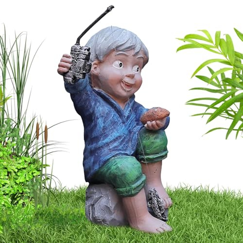 Estatuilla de jardín de muchacho de pesca, decoraciones de escultura de pescador, figura ornamental de niño de pesca doméstica de hierba exterior, figura ornamental de terraza, figura ornamental de ni