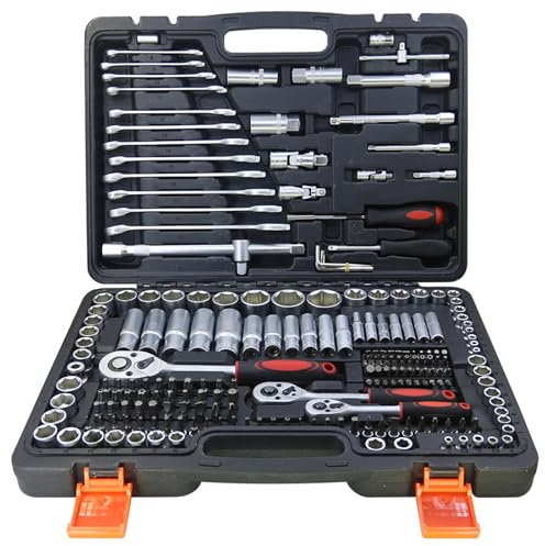 Juego de llaves de tubo de 216 piezas de 1/2, 1/4 y 3/8 de pulgada, kit de herramientas grande para motocicleta, automóvil, bicicleta, llave de trinquete de liberación rápida, juego de herramientas