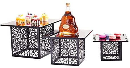 CCYENG Espositore per Dolci da Dessert con Piano in Vetro e Supporto in Metallo Elegante da 10, 12, 14 Pollici, espositore per Dolci, Cupcake, Cibo, Frutta, Caramelle, Snack, Set di 3 Frutti (B)