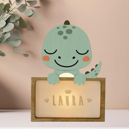 WONDEE Vintiun Regalos Personalizados Originales para Bebés, Lámpara Personalizada Bebé Quitamiedos de Dinosaurio - Regalos para Bebés Recién Nacidos Originales Niña y Niño