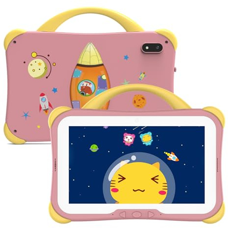 weelikeit Kids Tablet, Android 14 Tablet for Kids, 7 inch with Case, 8GB (4+4), and 64GB (Expandable up to 512GB) for Toddler Children, Parental Control, Dual Camera, WiFi, Gift, for Ages 3-14 (Pink)