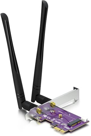 HiFiber M.2 A+E Key to PCIe X1 WiFi Bluetooth Adapter für M.2 WiFi 4/5/6/6e TPU Modul, mit 5-dBi SMA Antennen Kits