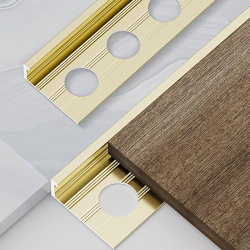 Raouoae Aluminium Fliesenschiene L-förmiges Endprofil 125 cm X 2 Stück Hochwertiger Fliesenkantenschutz Verschleißfest Für Bad, Küche Und Wohnzimmer Geeignet(Gold,W:11.1MM)