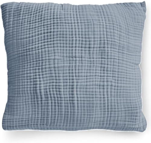 PinkZebra Bio-Musselin Kissenbezug 80 x 80 cm für Kinder & Erwachsene, weicher, Kopfkissenbezug GOTS-Zertifizierung, Made in EU, Kissenhülle mit Reißverschluss, Jeans