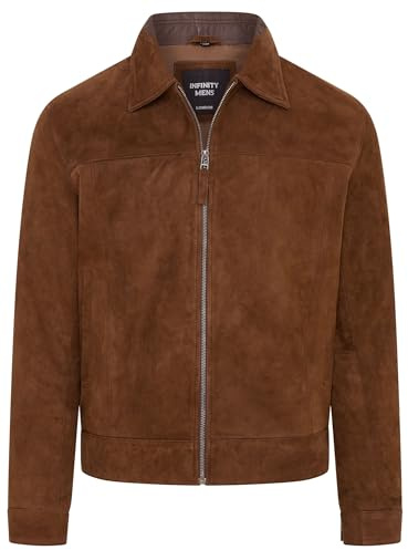 Infinity Leather Giacca da Motociclista Harrington Classica da Uomo in Vera Pelle Scamosciata di Capra al 100%.