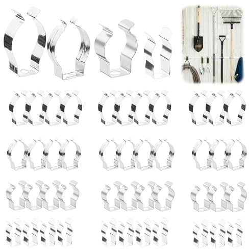 48 Stück Federklammern für hängende Werkzeuge – sortierte Frottee-Clips – 4 Größen robuste Federklemmen aus Metall – Wandmontierte Werkzeugclips für die Organisation von Garagen, Schuppen und
