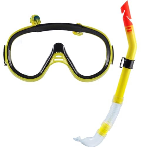 CQJJXKYC Tauchmasken Schnorchelmaske Schnorchelausrüstung für Erwachsene, Weitwinkel-Schnorchelmaske, Schnorchelset für Erwachsene für Schnorcheln und Gerätetauchen(Yellow)