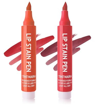 Lip Stain Pen Wasserfester-2Pcs Rot Burgundy Smooth Matte Lipliner Tattoo Long Wear, Hochpigmentierter Wischfest Lippenstift Lip Liner, Not-Stick Cup Lip Makeup Pencil, Natürlicher Tattoo Effekt-03+04