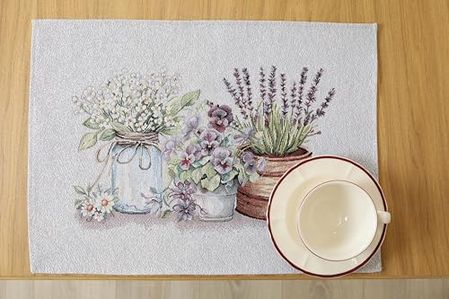 Bordstabletter tvättbara set om 8, 35 x 45 cm, bordsunderlägg tyg 100 % jacquard gobeläng, underlägg hög kvalitet återanvändbara för bröllop, födelsedag, kök, café – lavendelharmoni