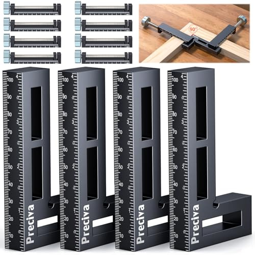 Preciva 90 Grad Positionierwinkel, Rechtwinklige Klemmen aus Aluminiumlegierung 4 Stück C-Form Eckklemme 90 Grad Winkelspanner Zimmermannswinkel für Holzbearbeitung, Heimwerken