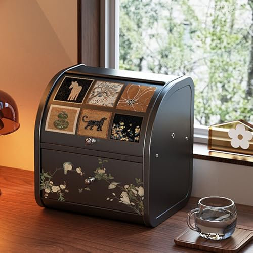 Boîte De Rangement en Acier Au Carbone pour Produits De Soins De La Peau, Grande Boîte À Pain Vintage Double Couche, Boîte À Bijoux De Bureau avec Tiroir, Couvercle Coulissant Grande Capacité