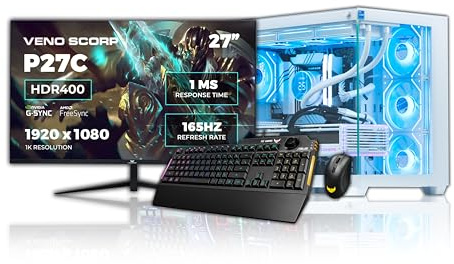Veno Scorp Asus Gaming PC Bundle AMD Ryzen 7 5700X 3.6 GHz RTX 5060 8GB 16GB 3200MHz RAM 1TB NVME 650W 80+ PSU Windows 11 - WiFi - Nem 4 White - Liquid Cooling - 27 165HZ + TUF K1 & M3
