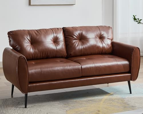 GRAVFORCE Sofa 2 Sitzer Prägunoserie Kleine Couch 2 Sitzer Modernes kunstledercouch 2er für Wohnzimmer, Büro, Wohnung Einfache Montage, 154x71x78 Braun Sofa