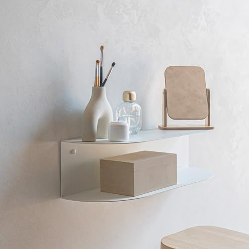 MILUKA Konsolentisch Weiss Schmal aus Metall Beige 60 cm, mit 2 Ebenen | Schwebendes Wandregal für Flur und Eingangsbereich, auch als hängender Nachttisch oder schmaler Konsolentisch, Made in Spain