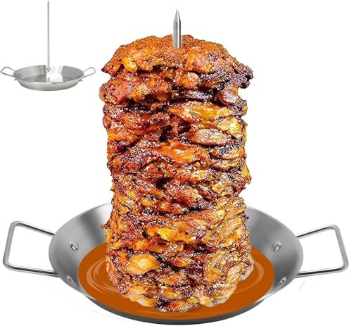 Padella verticale per spiedini di kebab, supporto per spiedini di kebab sospeso con 3 punte di ricambio, spiedo per grigliate brasiliane con vassoio raccogli-goccia per pollo intero, pesce, salsiccia,