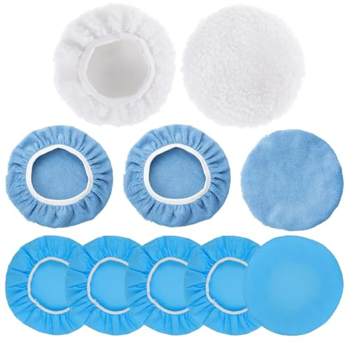 pclapora 10 Pezzi Set Di Tamponi Per Lucidatura Per Auto, Copri Cofano per Lucidatrice, Cofano di Lucidatura, Set Di Panni Per Pulizia, Tampone Per Cera Per Auto, Per lucidatrici da 230-250mm