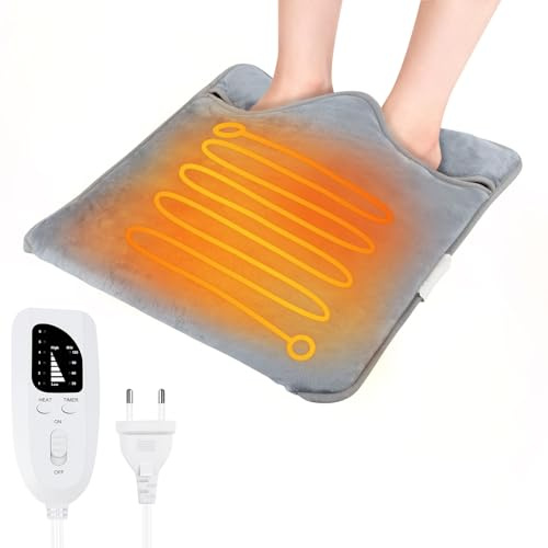 SGZIOO Scaldapiedi Elettrico, Scaldapiedi Elettrico Piedi con 6 Livelli di Calore 4 Timer, Scalda Piedi Elettrico, Scaldapiedi Lavabile, Per Donne Uomini(Grigio)