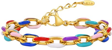 Pulsera esmaltada de acero inoxidable con eslabones cubanos coloridos para mujer, chapado en oro de 18 quilates, accesorio de moda para regalo