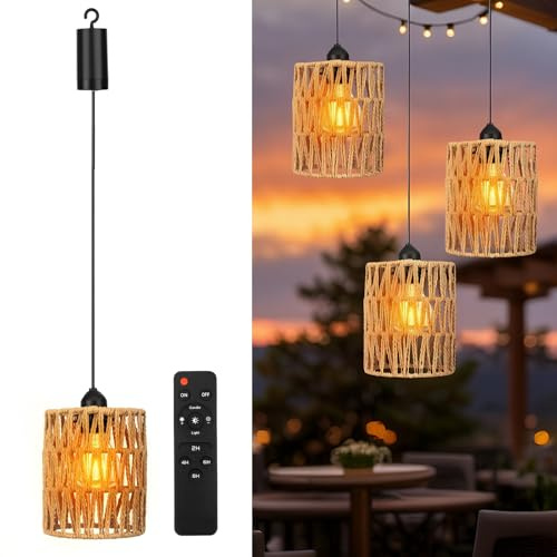 3er Boho Hängelampe mit Batterie Outdoor Indoor Pendelleuchte Akku Hängeleuchte Dimmbar mit Fernbedienung IP65 Wasserdicht Hängelampe ohne strom Hängelampe Akku für Innen Außen Garten Esszimmer