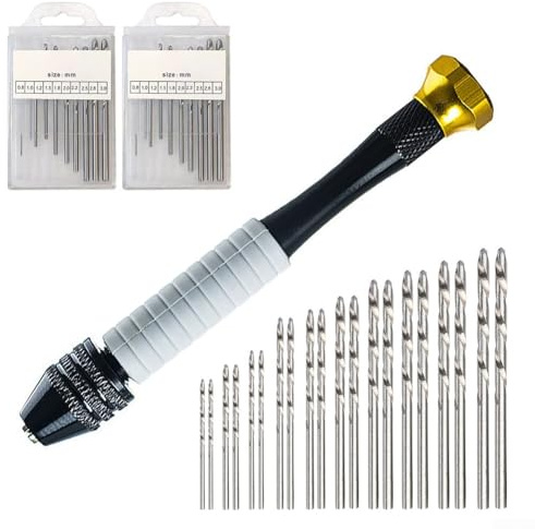 Pin Vise Hand Drill For Jewelry Making, Hand Pin Vise With 20Pcs Drill Bits (0.8mm-3.0mm), Rotary Tools For Wood, Jewelry, Plastic, Miniature, Hobby Drill