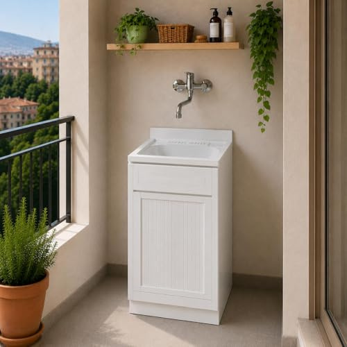 Yellowshop - Mobile Lavatoio in PVC con Serrandina – Senza Foro Rubinetto, Vasca Capiente, Resistente all’Acqua – Diverse Dimensioni – Made in Italy (L45xP50xH84 cm)