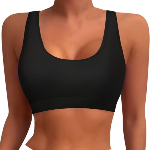 Generisch 2025 Soutien-gorge de sport pour femme Haut de bikini dos nageur Maillot de bain dos nu Maillot de bain Top rembourré Crop Tops Maillot de bain Femme, Noir , S