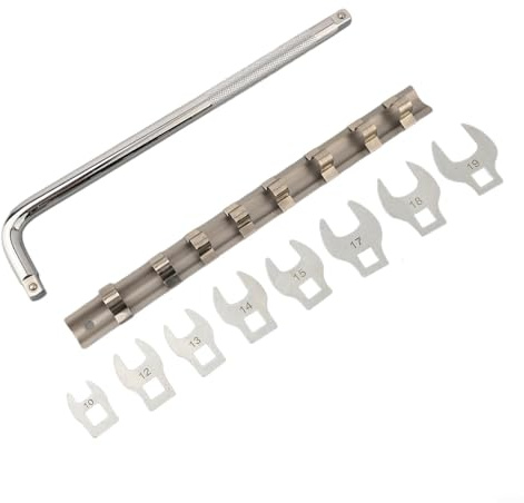 Yuanpgky Juego de llaves de pata de gallo de 3/8 pulgadas, 8 piezas, llaves métricas de extremo abierto de 10-19 mm con barra doblada tipo L para reparación de automóviles en espacios reducidos
