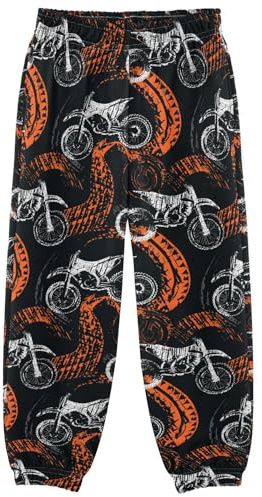 Selerdon Girls Sweatpants Orange White Motocross Tire Cozy Clothes for Child Fun Design Comfort Kids Jogger Pants with Pockets and Functional Elastic Waist for Home Travel Holiday Cold Weather