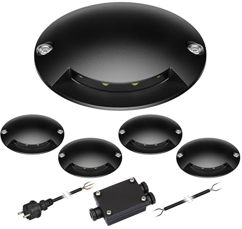 ledscom.de LED Bodenleuchte RUNDA für außen, IP67, 1-flammig, schwarz, rund, 70mm Ø, warmweiß, 5-er Set