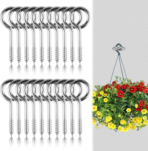 20Pcs M5 x 65 Screw Eyes Stainless Steel Eye Bolts Heavy Duty Eye Hooks Screw In Ring Screws Self Tapping Eyelets for Wood Garden Wire Vine Eyes Hanging Crafts