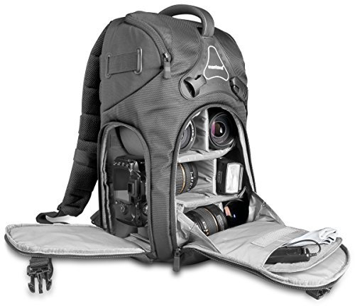 Mantona 17981 Rhodolit Zaino per Fotocamera, Custodia Antipioggia, Supporto per Treppiedi e Cintura, Nero