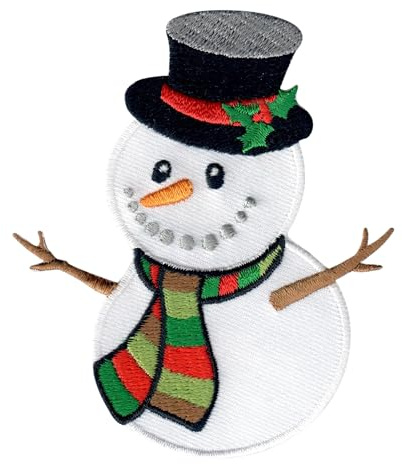 PatchMommy Schneemann Aufnäher zum Aufbügeln, 9 x 7,5 cm | Gesticktes Weihnachts-Bügelbild, Patch & Applikation für Kleidung, Taschen & Accessoires – zum Aufbügeln oder Aufnähen