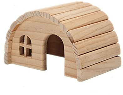 Emours Natural Chewable Hamster Hideout Wooden Hut, Small