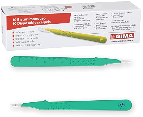 GIMA - Sterile Einweg-Skalpelle, mit Sicherheitsabdeckung, Nr. 15 c, 10er-Pack, 27049