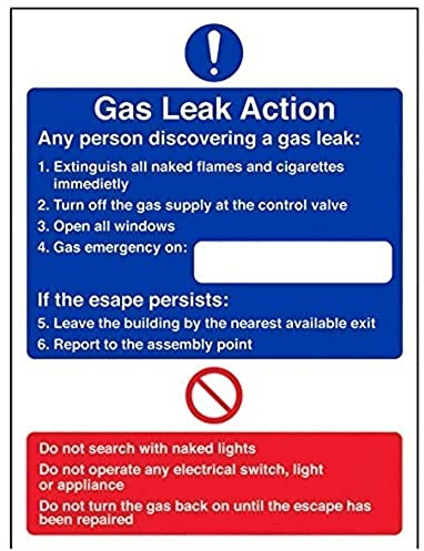 V Safety Gas Leak Action Sign - 150mm x 200mm - 1mm Rigid Plastic