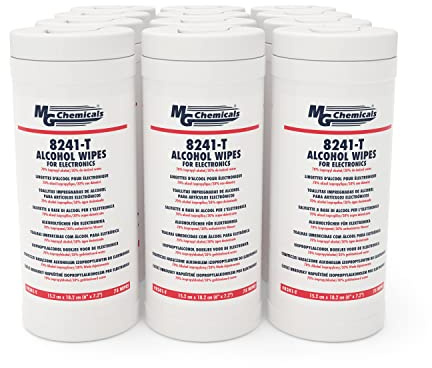 MG Chemicals 8241-T 70/30 IPA Multi-Use, food safe Cleaning, Presaturated Wipes for Surfaces, alcohol wipes (Pack of 12 Tubs)