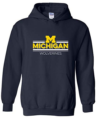 NCAA Double Bar Logo Team Color Hoodie College University, Michigan Wolverines Navy, Large