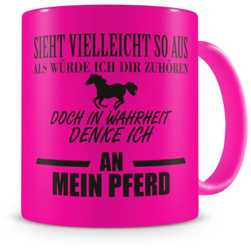 Samunshi® Tasse Pferd mit Spruch Pferde Mädchen Geschenk Kaffeetasse Tassen Geburtstag Kaffeebecher 300ml neon pink