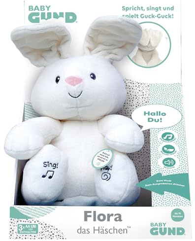 GUND Flora, das singende und sprechende Häschen - spielt Guck Guck mit den Ohren - deutsch, ca. 30 cm, ab 10 Monaten