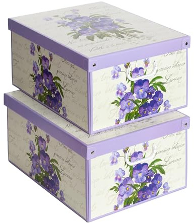 Lavatelli SET 2 Cajas con tapa perfumada, organizadoras de almacenamiento ropa, almacenaje decorativas en carton, 39x50x24cm, para armario, baul, bolsas, ropa, juguetes, jardineria, VIOLETAS
