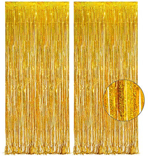 Silvester Lametta Vorhang Gold Glitzer - GREATRIL Neujahr Party Vorhänge Foto Hintergrund Luftschlangen Geburtstag Dekoration für New Year 2026 BVB Bagger Geburtstag Hollywood Biene Party Deko