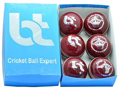 BT Red Cricket Ball – Confezione da 6 palline da cricket in vera pelle per cricket standard internazionali e pratica | Palla da cricket dura per pipistrello, realizzata con fonti sostenibili, 156 g,