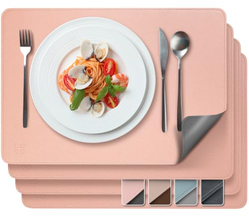 Loco Bird Tischsets beidseitig rosa/dunkel grau 43x30cm - 4er Set aus Kunstleder - Platzsets Abwaschbar - Tischdeckchen aus Lederoptik - Platzdeckchen aus PU-Leder