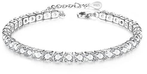 Silber Fusskette Damen 925 - Tennis Fusskette für Frauen, Armband Damen - Geschenk für Frauen, 8.5in+2in