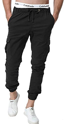 ZOEREA Pantalones para Hombre Elásticos Jogger Básicos Chino Negros Pantalones Cargo 3XL