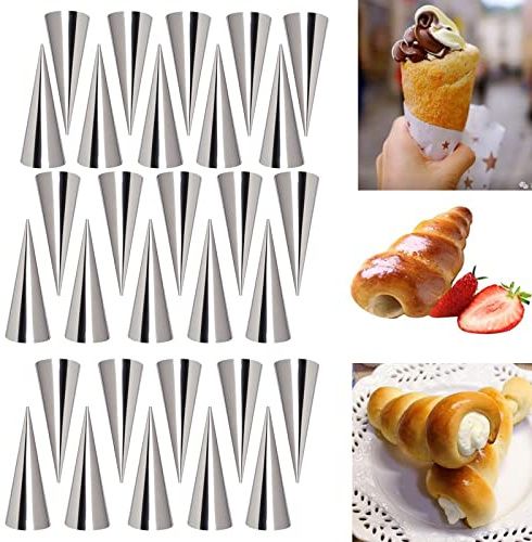 Joyeee 30 Stück antihaftbeschichtete große Sahnehorn-Formen, 12,7 cm Cream Horn Moulds Edelstahl für DIY Kochen, dänisches Gebäck, Lady Lock-Form, Croissant-Roller