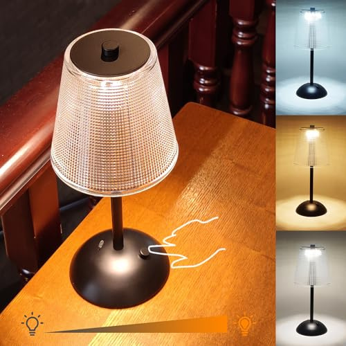 Amingulry Cordless Rechargeable Metal Table Lamp, Cube Shade, Black | 4000mAh Battery Operated, 3 Color Modes, Dimmable LED Touch Beside Ambient Light, Portable for Bedroom Restaurant Outdoor