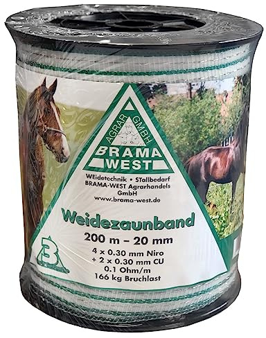 Brama West Breitband Weidezaunband 200m x 20 mm Leitermaterial Elektrozaun Zaunanlage Pferd Pony Rind