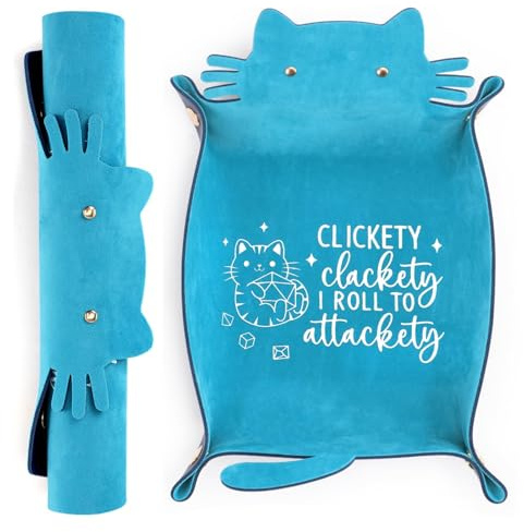 ICoDeesse Blue Cat Dice Tray Novelty Purple Cat Shape PU Leather Dice Tray for Rolling Portable Dice Holder Desk Organizer DND Accessories Unique Gift for RPG Game Players